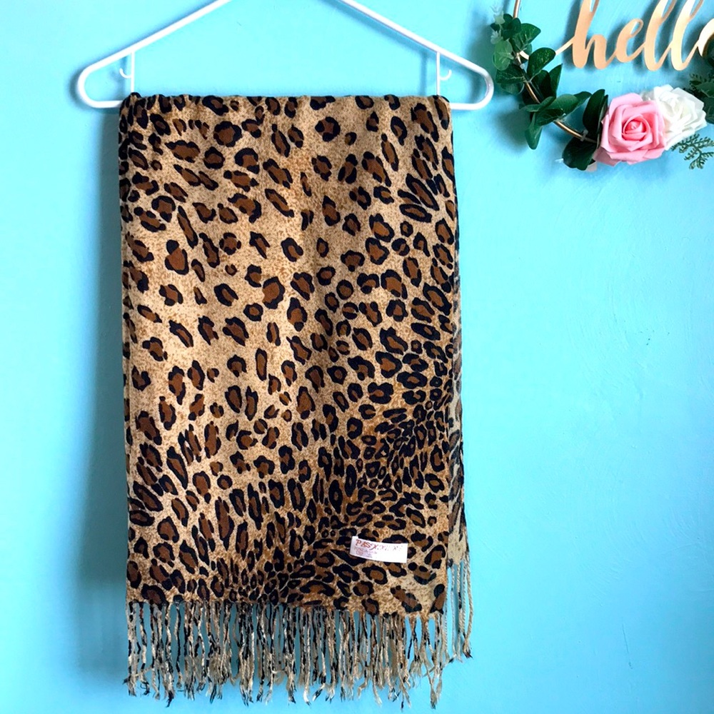Leopard Print Pashmina Wool & Silk Blend Scarf
